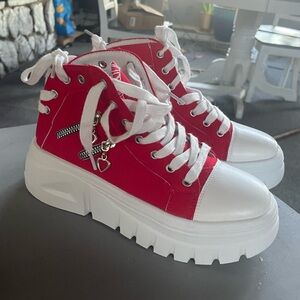 red platform sneakers
